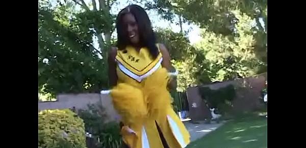  Busty nice ebony cheerleader takes off her yellow dress and gets dick inside